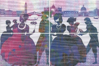 фото HGD/A197/4x/8275 Панно Карнавал в Венеции, панно из 4 частей 20х30 (размер каждой части) 60*40 КЕРАМА МАРАЦЦИ