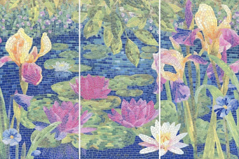 фото HGD/A94/3x/11000RL Панно Сад Моне лаппатированный из 3 частей 30*60 (размер каждой части) 60*90 КЕРАМА МАРАЦЦИ