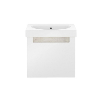 фото BGP.60.1+1/WHT Тумба Buongiorno Plus/Бонджорно Плюс подвесная с ящиками 60, белая глянцевая-дуб Кантри КЕРАМА МАРАЦЦИ