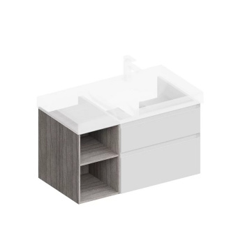 фото CUB.90Rh/WHT.M Тумба Cubo/Кубо правая подвесная с ящиками 90, белая матовая-древесная КЕРАМА МАРАЦЦИ