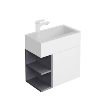 фото KMLACb50MDg0 Тумба Lato/Лато подвесная 50 см, дверца push/пуш + полочки, утренний серый+серый пыльный матовый КЕРАМА МАРАЦЦИ