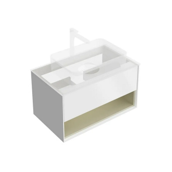 фото KMPMCb80MSg1 Тумба Plaza Modern/Плаза Модерн подвесная 80, push, 1 ящик, подсветка, белая матовая+шалфей КЕРАМА МАРАЦЦИ