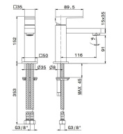 фото 66412KM.21.018 Смеситель для раковины Futura/Футура однорычажный, без донного клапана 3/8, хром КЕРАМА МАРАЦЦИ