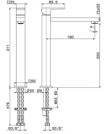 фото 66419KM.01.093 Смеситель для раковины Futura/Футура однорычажный, высокий, без донного клапана 3/8, матовый черный КЕРАМА МАРАЦЦИ