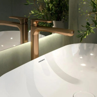 фото 69416KM.M0.071 Смеситель для раковины Ole/Оле однорычажный высокий без донного клапана, золотой атласный КЕРАМА МАРАЦЦИ