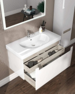 фото BGP.100.1+1/WHT Тумба Buongiorno Plus/Бонджорно Плюс подвесная с ящиками 100, белая глянцевая-дуб Кантри КЕРАМА МАРАЦЦИ