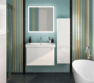 фото BGP.80.1+1/WHT Тумба Buongiorno Plus/Бонджорно Плюс подвесная с ящиками 80, белая глянцевая-дуб Кантри КЕРАМА МАРАЦЦИ