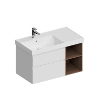 фото CUB.90.2Lh/WHTM.N Тумба Cubo/Кубо левая подвесная с ящиками 90, белая матовая-структ.орех КЕРАМА МАРАЦЦИ