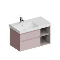 фото CUB.90Lh/MAL Тумба Cubo/Кубо левая подвесная с ящиками 90, мальва матовая-древесная КЕРАМА МАРАЦЦИ