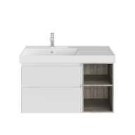 фото CUB.90Lh/WHT.M Тумба Cubo/Кубо левая подвесная с ящиками 90, белая матовая-древесная КЕРАМА МАРАЦЦИ