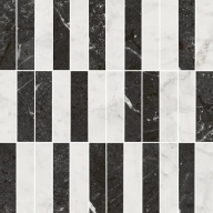 фото KMD2MSA003BR Тубкаль мозаичный микс чёрный белый глянцевый обрезной 30x30x0,9 декор КЕРАМА МАРАЦЦИ