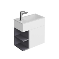 фото KMLACb50MDg0 Тумба Lato/Лато подвесная 50 см, дверца push/пуш + полочки, утренний серый+серый пыльный матовый КЕРАМА МАРАЦЦИ