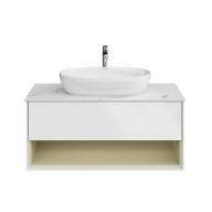 фото KMPMCb100MSg1 Тумба Plaza Modern/Плаза Модерн подвесная 100, push, 1 ящик, подсветка, белая матовая+шалфей КЕРАМА МАРАЦЦИ