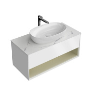 фото KMPMCb100MSg1 Тумба Plaza Modern/Плаза Модерн подвесная 100, push, 1 ящик, подсветка, белая матовая+шалфей КЕРАМА МАРАЦЦИ