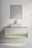 фото KMPMCb100MSg1 Тумба Plaza Modern/Плаза Модерн подвесная 100, push, 1 ящик, подсветка, белая матовая+шалфей КЕРАМА МАРАЦЦИ