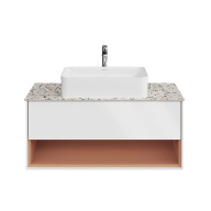 фото KMPMCb100MSh1 Тумба Plaza Modern/Плаза Модерн подвесная 100, push, 1 ящик, подсветка, белая матовая+сахара КЕРАМА МАРАЦЦИ