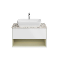 фото KMPMCb80MSg1 Тумба Plaza Modern/Плаза Модерн подвесная 80, push, 1 ящик, подсветка, белая матовая+шалфей КЕРАМА МАРАЦЦИ