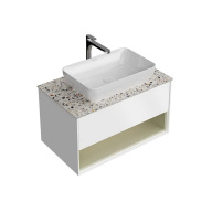 фото KMPMCb80MSg1 Тумба Plaza Modern/Плаза Модерн подвесная 80, push, 1 ящик, подсветка, белая матовая+шалфей КЕРАМА МАРАЦЦИ