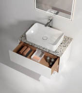 фото KMPMCb80MSh1 Тумба Plaza Modern/Плаза Модерн подвесная 80, push, 1 ящик, подсветка, белая матовая+сахара КЕРАМА МАРАЦЦИ