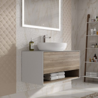 фото PLB.M.100.1/OAK.O Тумба Plaza Modern/Плаза Модерн подвесная 100 дуб орегон 1 ящик + полка КЕРАМА МАРАЦЦИ