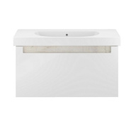 фото BGP.100.1+1/WHT Тумба Buongiorno Plus/Бонджорно Плюс подвесная с ящиками 100, белая глянцевая-дуб Кантри КЕРАМА МАРАЦЦИ