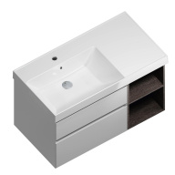 фото CU.90Lh/WHT Тумба Cubo/Кубо левая подвесная с ящиками 90, белая глянцевая-древесная КЕРАМА МАРАЦЦИ