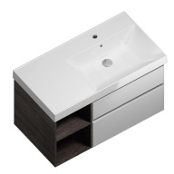 фото CU.90Rh/WHT Тумба Cubo/Кубо правая подвесная с ящиками 90, белая глянцевая-древесная КЕРАМА МАРАЦЦИ