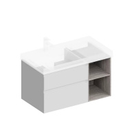 фото CUB.90Lh/WHT.M Тумба Cubo/Кубо левая подвесная с ящиками 90, белая матовая-древесная КЕРАМА МАРАЦЦИ