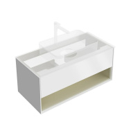 фото KMPMCb100MSg1 Тумба Plaza Modern/Плаза Модерн подвесная 100, push, 1 ящик, подсветка, белая матовая+шалфей КЕРАМА МАРАЦЦИ